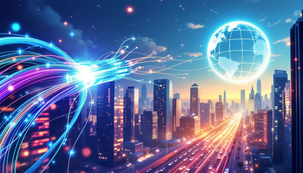 An illustration showing fibre optic cables representing what is full fibre broadband.